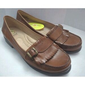 Earth Shoes Gelron 2000 Brown Leather Slip On Tassel Buckle Penny Loafer Sz 10W